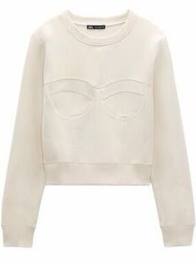 Zara Cream Textured Crewneck Sweatshirt